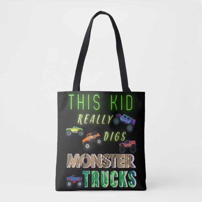 This Kid Really Digs Monster Trucks Tote Bag (Front)