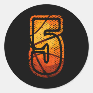 This kids basketball with number 5 t shirt classic round sticker