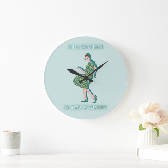 This Kitchen is for Dancing Green Woman Poster Large Clock (Home)