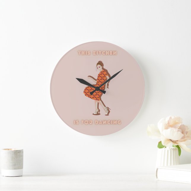 This Kitchen is for Dancing Orange Woman Poster Large Clock (Home)