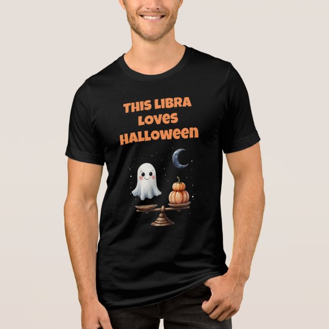 This Libra Loves Halloween Cute Ghost & Pumpkin Tri-Blend Shirt (Front)