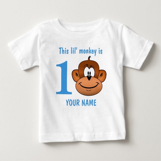 This Lil' monkey is one two three First Birthday Baby T-Shirt (Front)