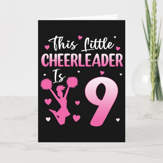 This Little Cheerleader Is 9 Year Old Bday 9th Che Card (Front)