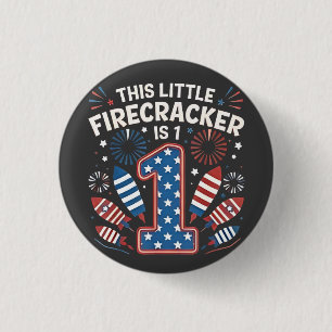 This Little Firecracker is 1 Birdtday 4th of July 3 Cm Round Badge