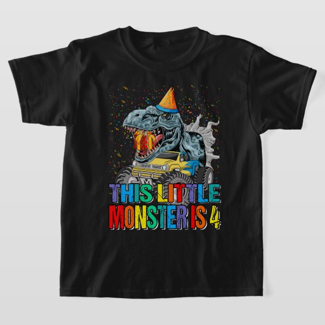 This Little Monster Truck Is 4th Birthday, 4 Years T-Shirt (Laydown)