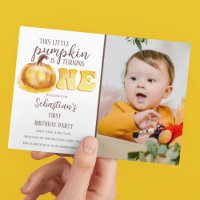 This Little Pumpkin Photo 1st Birthday Party Invit