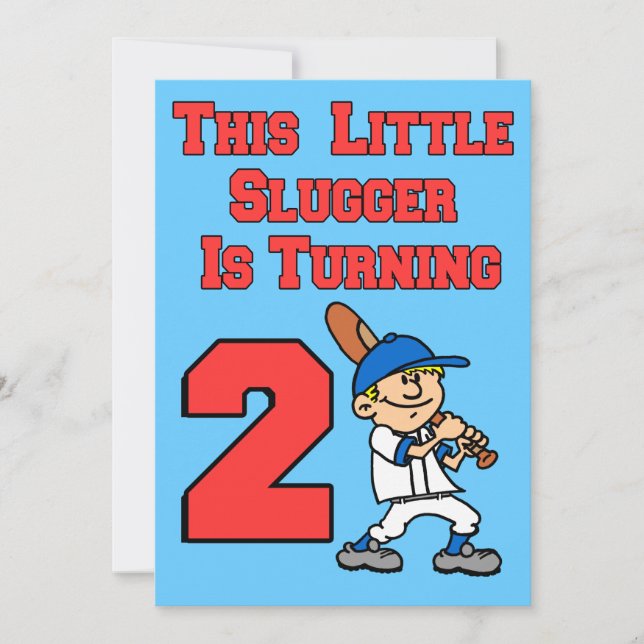 This Little Slugger Is Turning 2 Baseball Theme Invitation (Front)