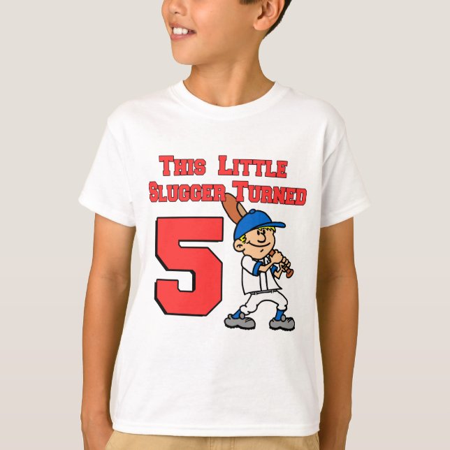 This Little Slugger Turned 5 Baseball T-Shirt (Front)