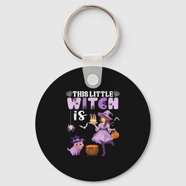 This little witch is 18 years old birthday key ring (Front)