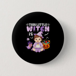 This little witch is 1 year old birthday halloween 6 cm round badge
