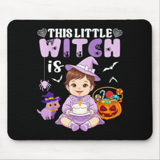 This little witch is 1 year old birthday halloween mouse pad