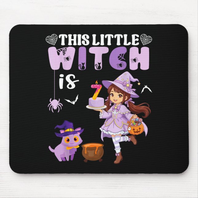 This little witch is 7 years old birthday mouse pad (Front)