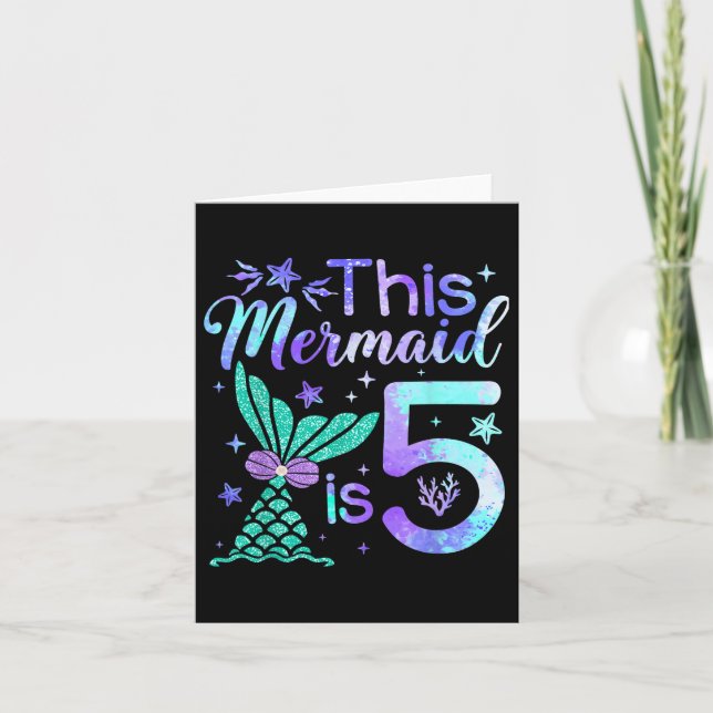 This Mermaid Is 5 Year Old Girls Kids 5th Birthday Card (Front)