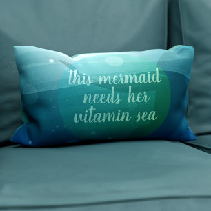 This Mermaid Quote Watercolor Waves Lumbar Pillow
