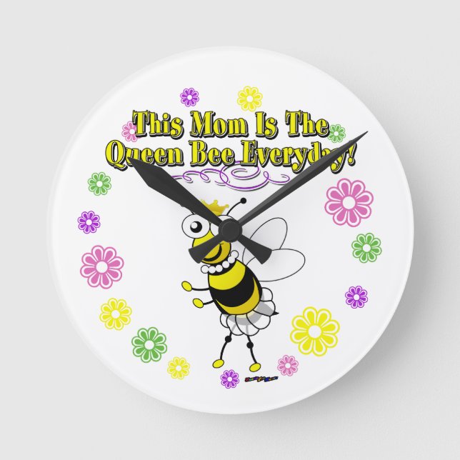 This Mum Is The Queen Bee Everyday Bee Flower Ring Round Clock (Front)