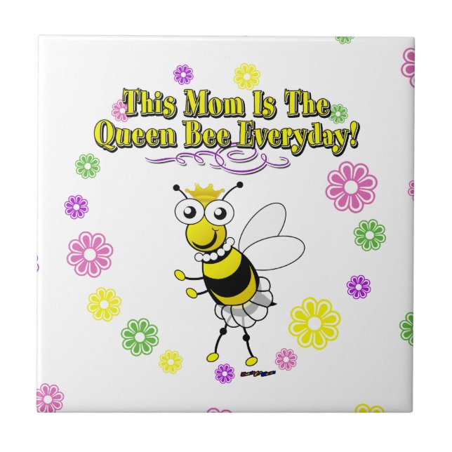 This Mum Is The Queen Bee Everyday Bee & Flowers Tile (Front)