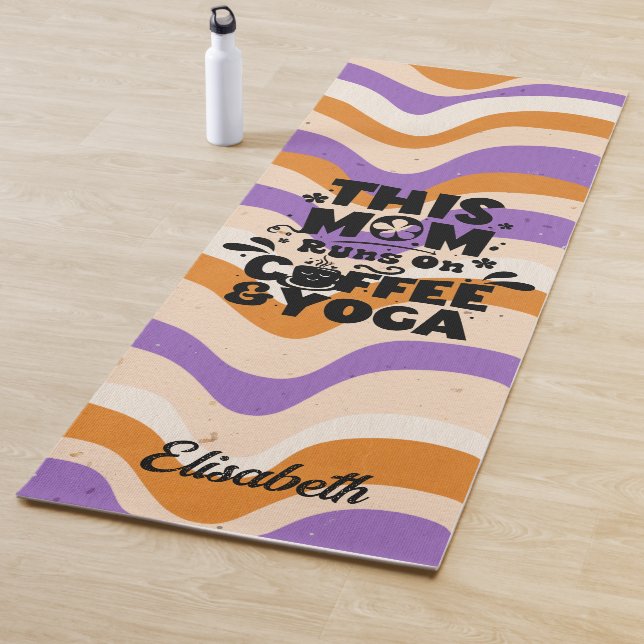 This Mum Runs On Coffee & Yoga Retro Wavy Pattern Mat (In Situ)