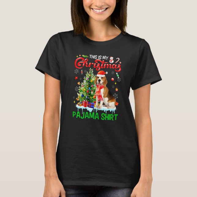 This My Christmas Pajama  Beagle Scarf Santa Xmas T-Shirt (Front)