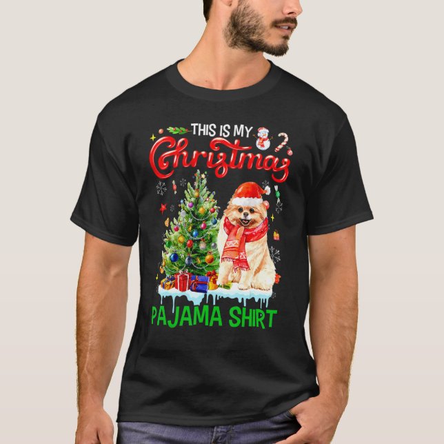 This My Christmas Pajama  Pomeranian Scarf Santa X T-Shirt (Front)