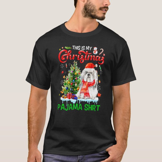 This My Christmas Pajama  Shih Tzu Scarf Santa Xma T-Shirt (Front)