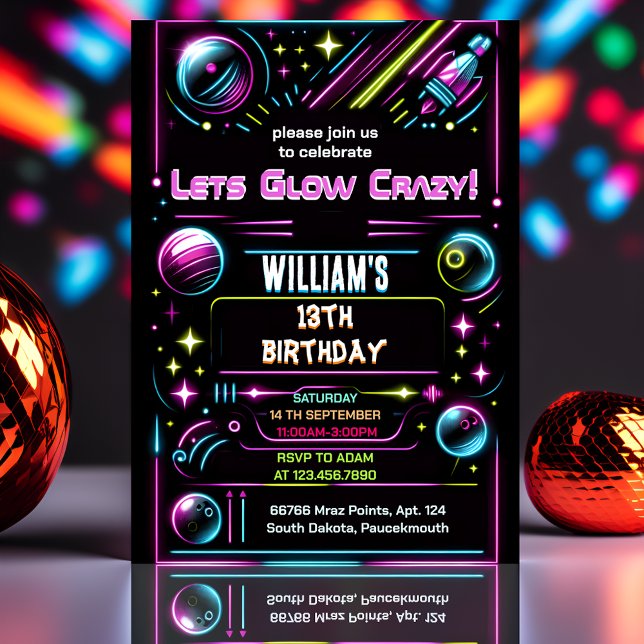 This neon Glow arcade gun Laser Tag 13th Birthday Invitation (Creator Uploaded)