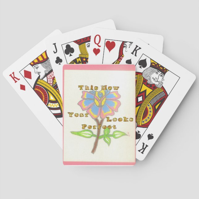 This New Year Looks Perfect Floral Text Art Print Playing Cards (Back)