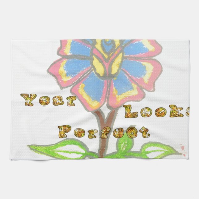 This New Year Looks Perfect Floral Text Art Print Tea Towel (Horizontal)