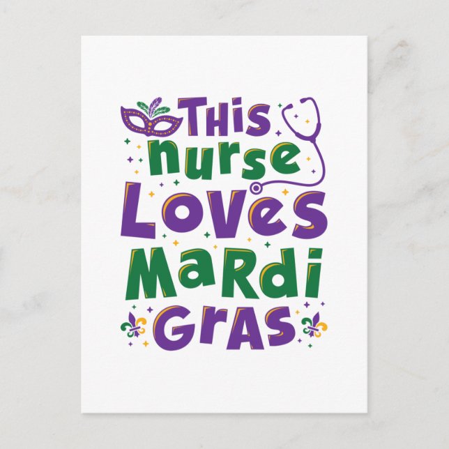 This Nurse Loves Mardi Gras Nursing Carnival Postcard (Front)