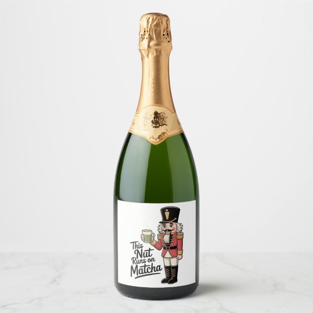 This Nut Is Running on Matcha Christmas Nutcracker Sparkling Wine Label (Front)
