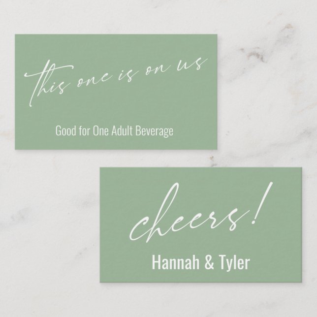 This One is On Us Sage Green Drink Ticket Enclosure Card (Front/Back)