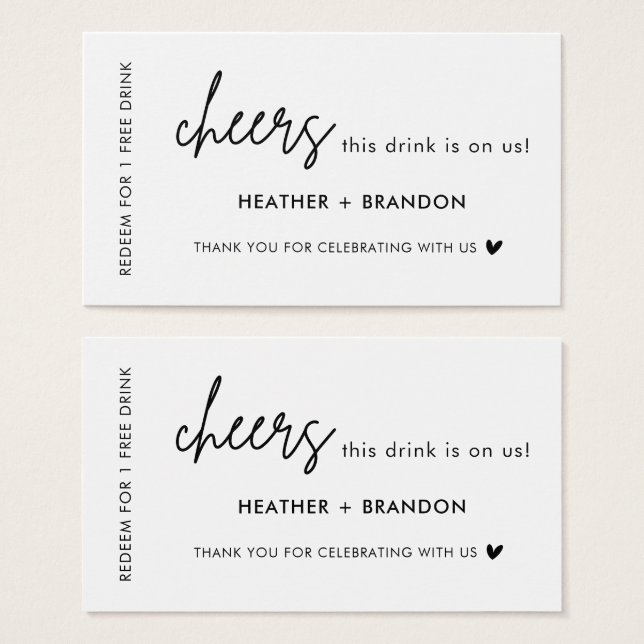 This One Is On Us Wedding Drink Ticket Cards (Front & Back)