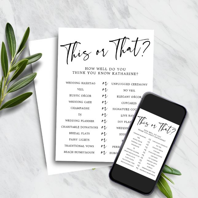 This or That Who Knows the Bridal Shower Game Invitation (This or That Who Knows the Bridal Shower Game)