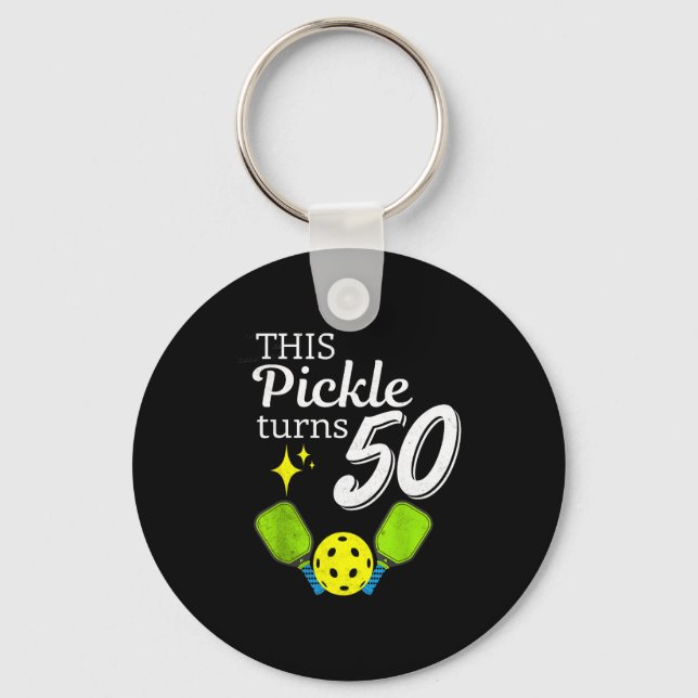 This pickle turns 50 pickleball 50th birthday  key ring (Front)