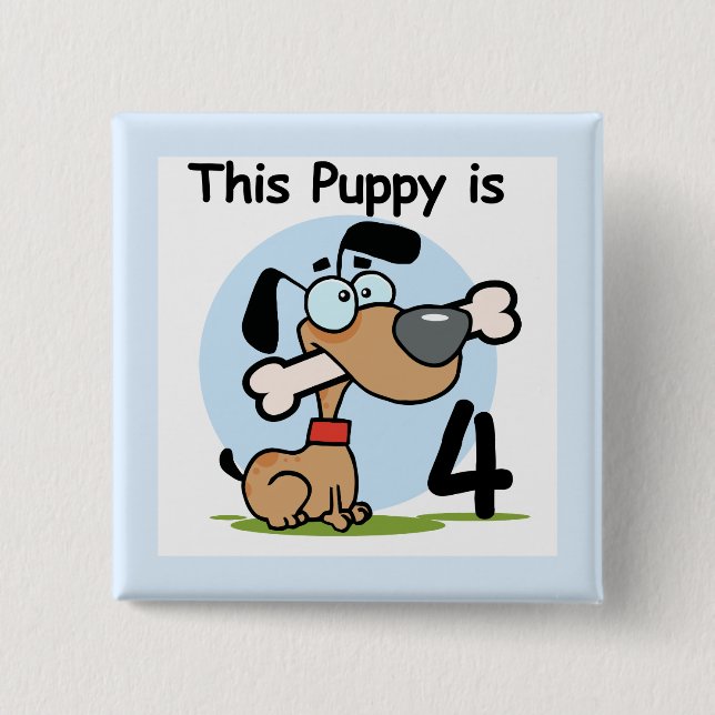 This Puppy 4th Birthday Tshirts and Gifts 15 Cm Square Badge (Front)