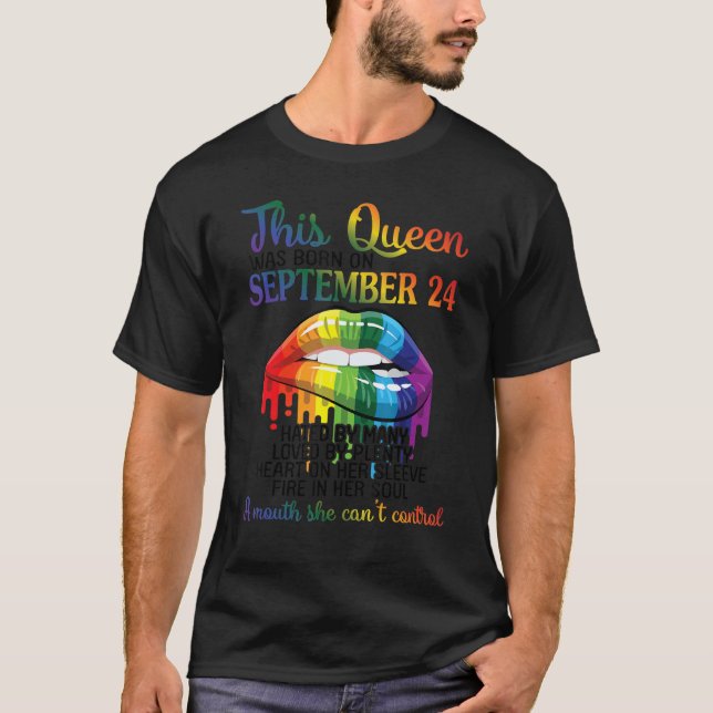 This Queen Born Sept 24th Hate Love Heart Mouth Ca T-Shirt (Front)