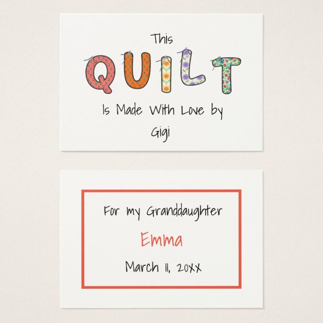 This Quilt Made By Gift Enclosure (Front & Back)