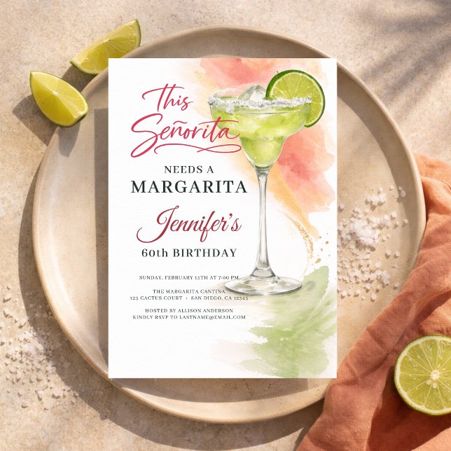 This Señorita Needs a Margarita 60th Fiesta Invitation (Creator Uploaded)