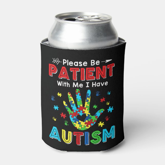 This shirt feature autism puzzle pieces makes the  can cooler (Can Front)
