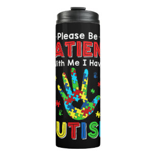 This shirt feature autism puzzle pieces makes the thermal tumbler