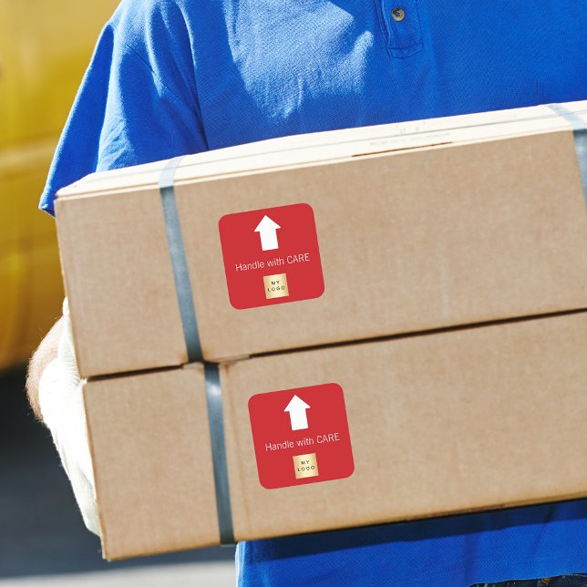 This side up red white arrow care business logo square sticker (Creator Uploaded)