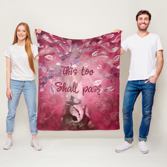 This Too Shall Pass Abstract Tree Leaves Pink  Fleece Blanket (In Situ)