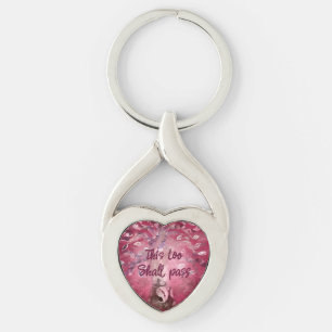 This Too Shall Pass Abstract Tree Pink White Brown Key Ring
