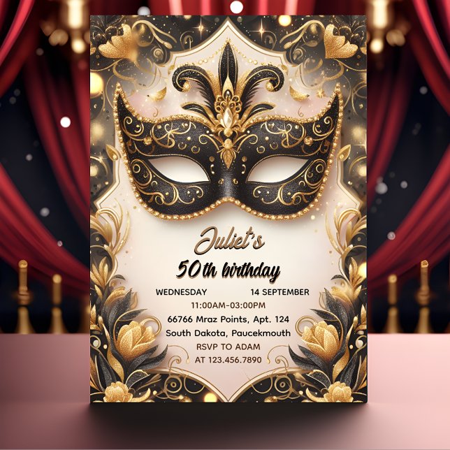 This Tutu Black Gold Chic Masquerade 50th Birthday Invitation (Creator Uploaded)