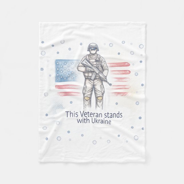 This Veteran Stands With Ukraine Support Ukraine V Fleece Blanket (Front)