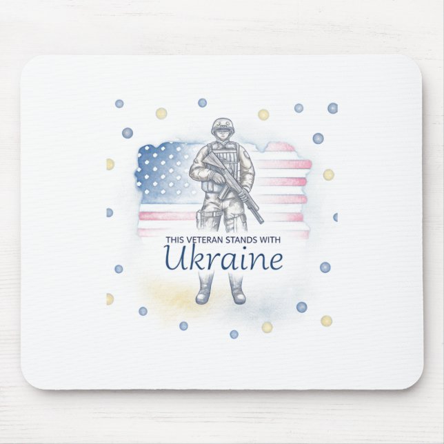 This Veteran Stands With Ukraine Support Ukraine V Mouse Pad (Front)