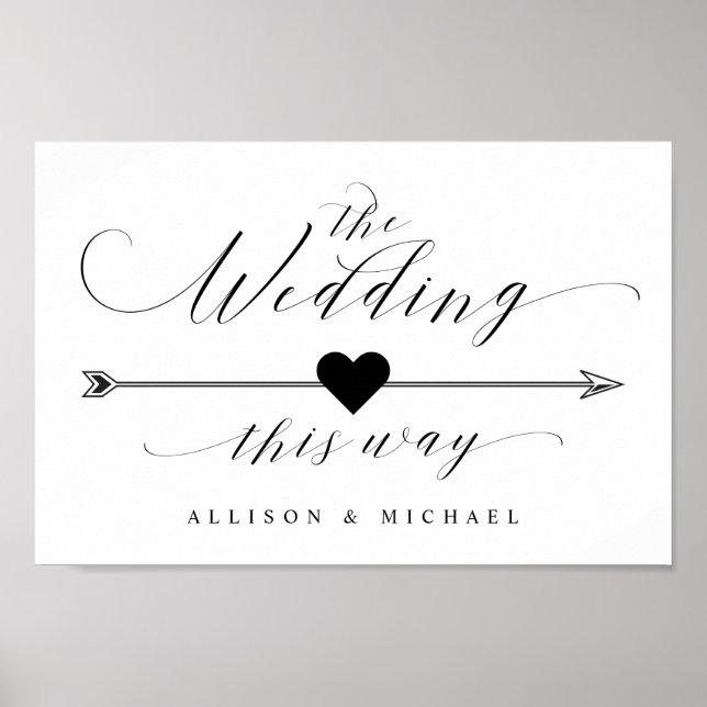 This Way Wedding Calligraphy Script Arrow Sign (Front)