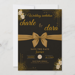 This wedding invitation design with black and gold