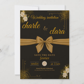 This wedding invitation design with black and gold