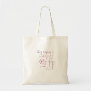 this wife is a showgirl bachelorette party purple tote bag