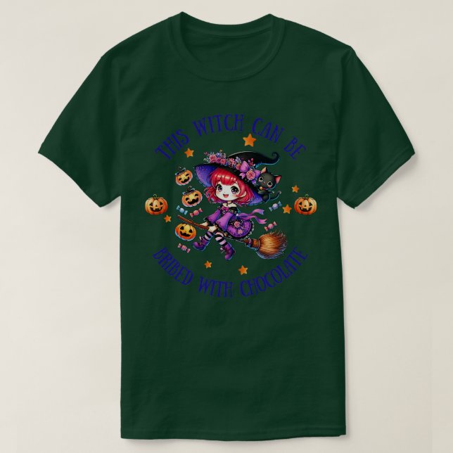 This Witch Can be Bribed with Chocolate T-Shirt (Design Front)